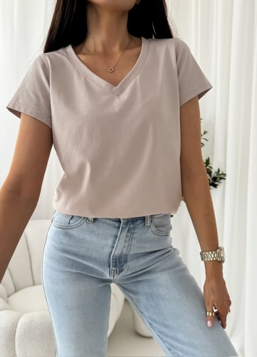 T-SHIRT V-NECK beż